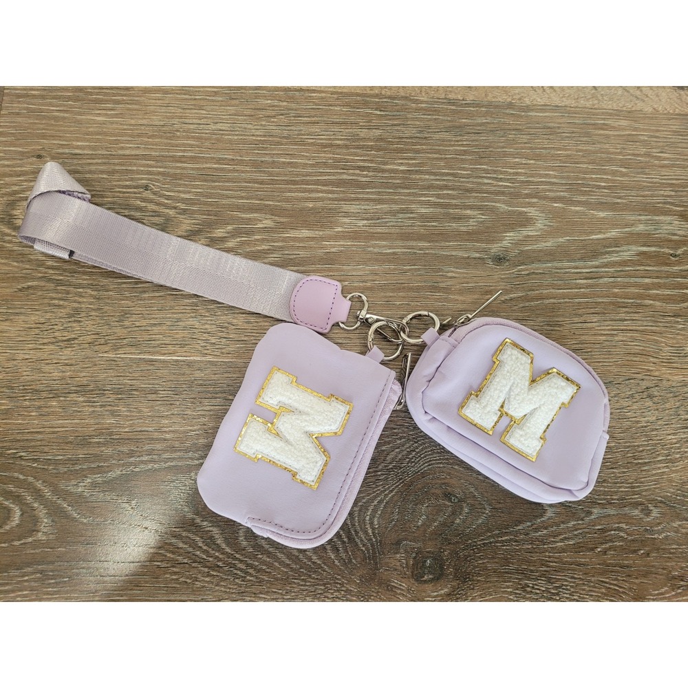 Purple Lavender Monogram M Pouch Bags‎ with Wrist Strap Set Wallet Keychain #S